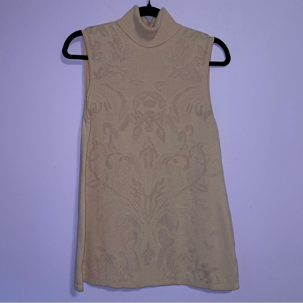 Chico's M Pink Sleeveless Turtleneck Tank Top Boho Floral Print